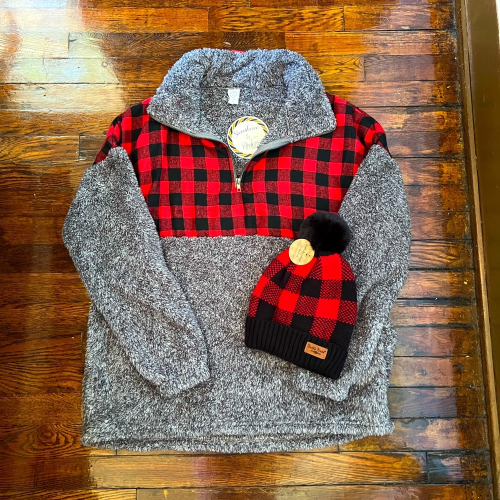 NWT Fuzzy Pullover and Beanie set